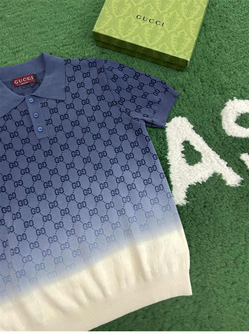 구찌 그라데이션 GG 코튼 니트 자카드 폴로 셔츠