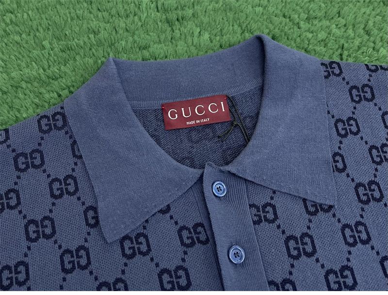구찌 그라데이션 GG 코튼 니트 자카드 폴로 셔츠