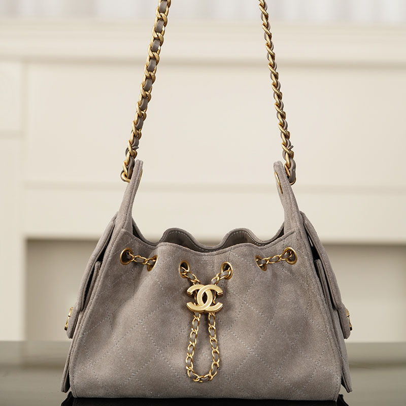 샤넬 26C 25 미니 핸드백 그레이 스웨이드 카프스킨