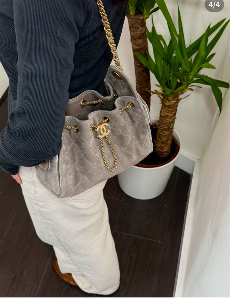 샤넬 26C 25 미니 핸드백 그레이 스웨이드 카프스킨