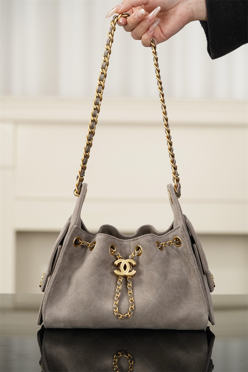샤넬 26C 25 미니 핸드백 그레이 스웨이드 카프스킨