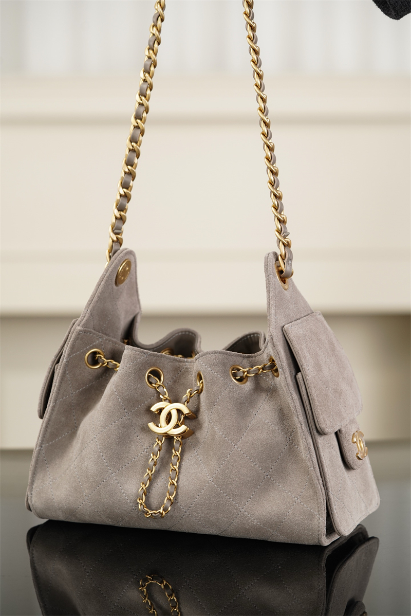샤넬 26C 25 미니 핸드백 그레이 스웨이드 카프스킨