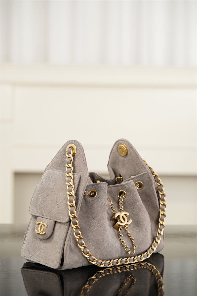샤넬 26C 25 미니 핸드백 그레이 스웨이드 카프스킨