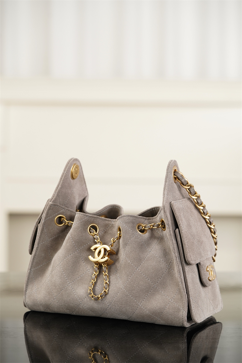 샤넬 26C 25 미니 핸드백 그레이 스웨이드 카프스킨