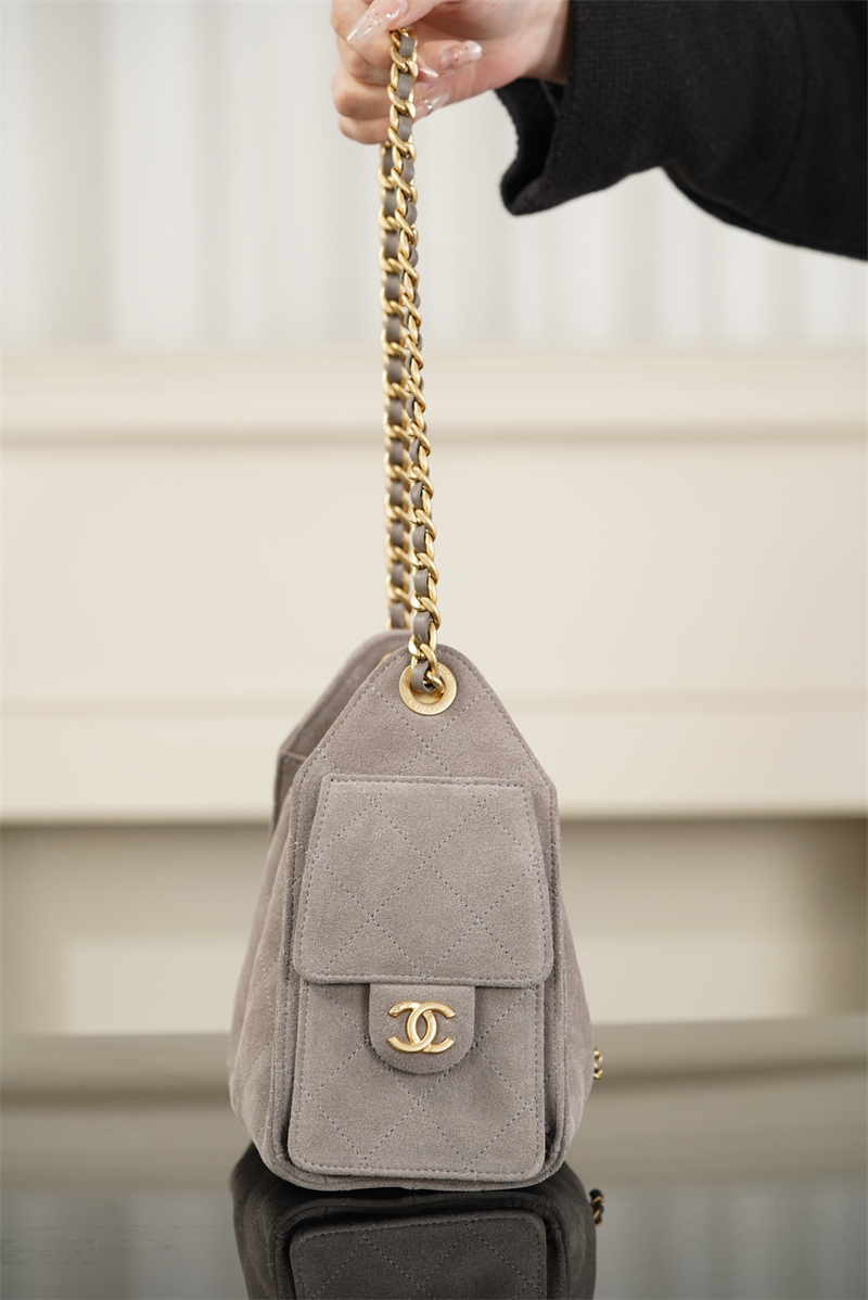 샤넬 26C 25 미니 핸드백 그레이 스웨이드 카프스킨