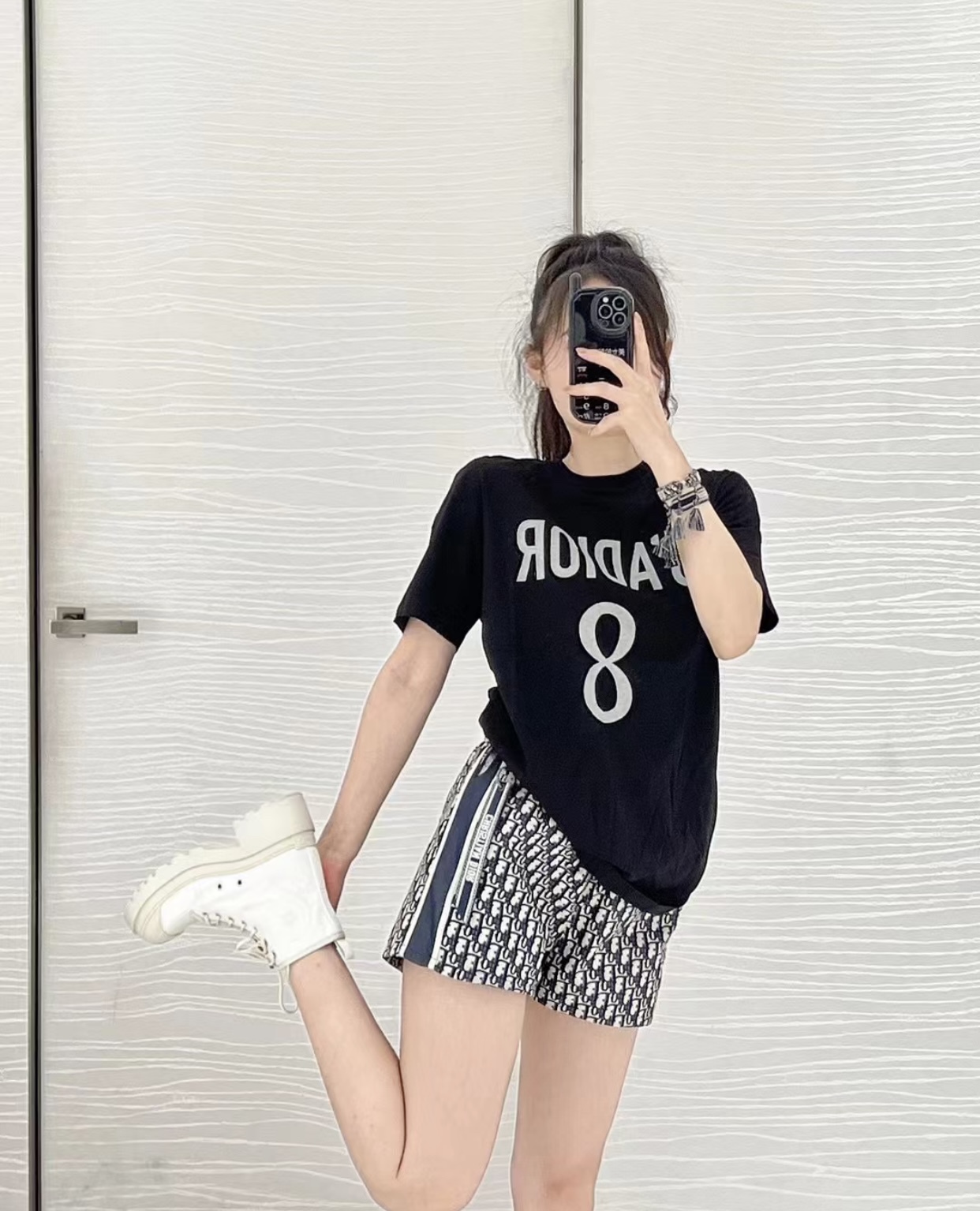 디올 자도르 레터링 장식 코튼 린넨 저지 반팔 티셔츠”2COLOR”