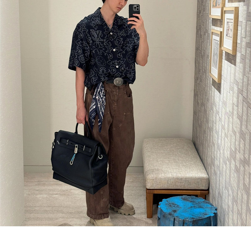 루이비통 LV 아라베스크 프린티드 숏 슬리브드 실크 셔츠