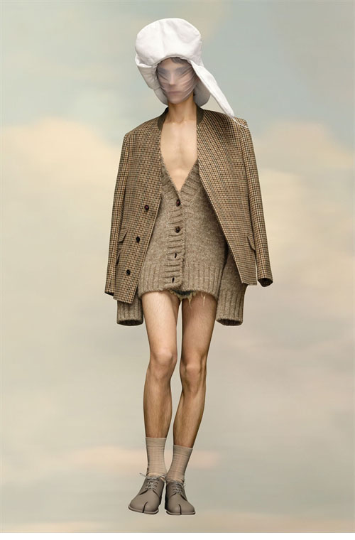 메종마르지엘라 체크 울 브이넥 히든 자켓