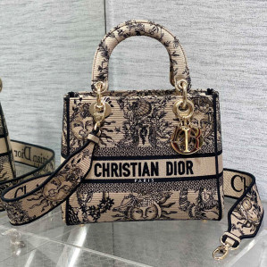 디올 멀티컬러 Toile de Jouy Soleil 레이디 D-LITE 미디엄 백 24*20*11CM