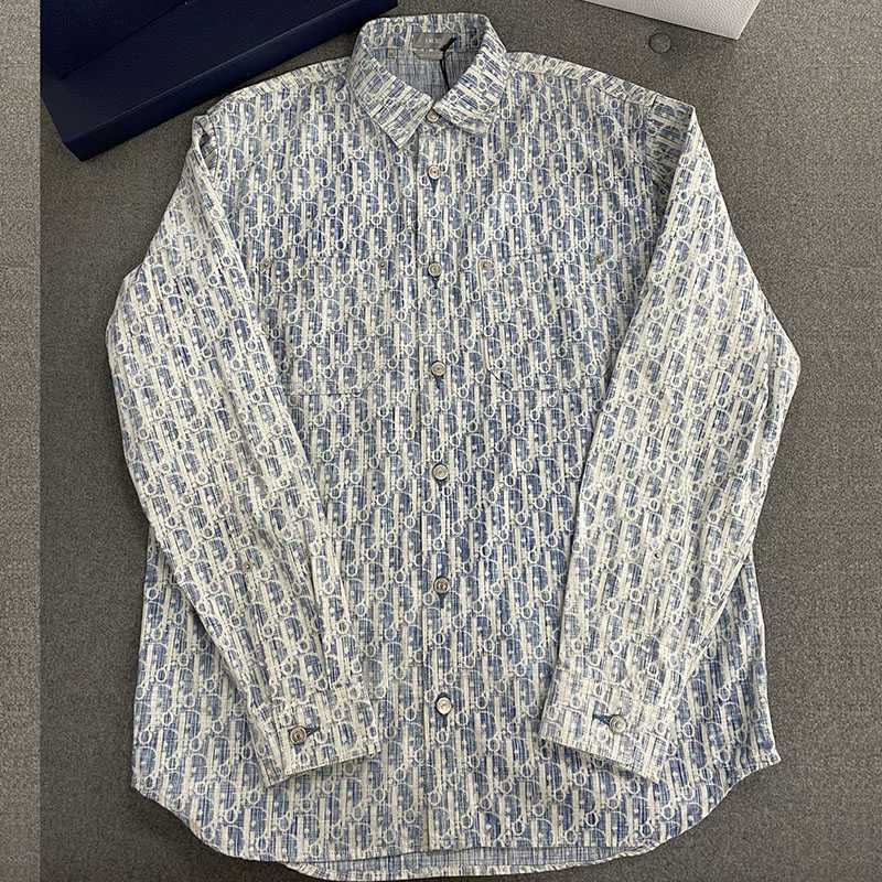 디올 오블리크 카스리 프린트 데님 셔츠