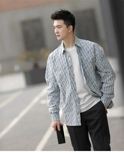 디올 오블리크 카스리 프린트 데님 셔츠