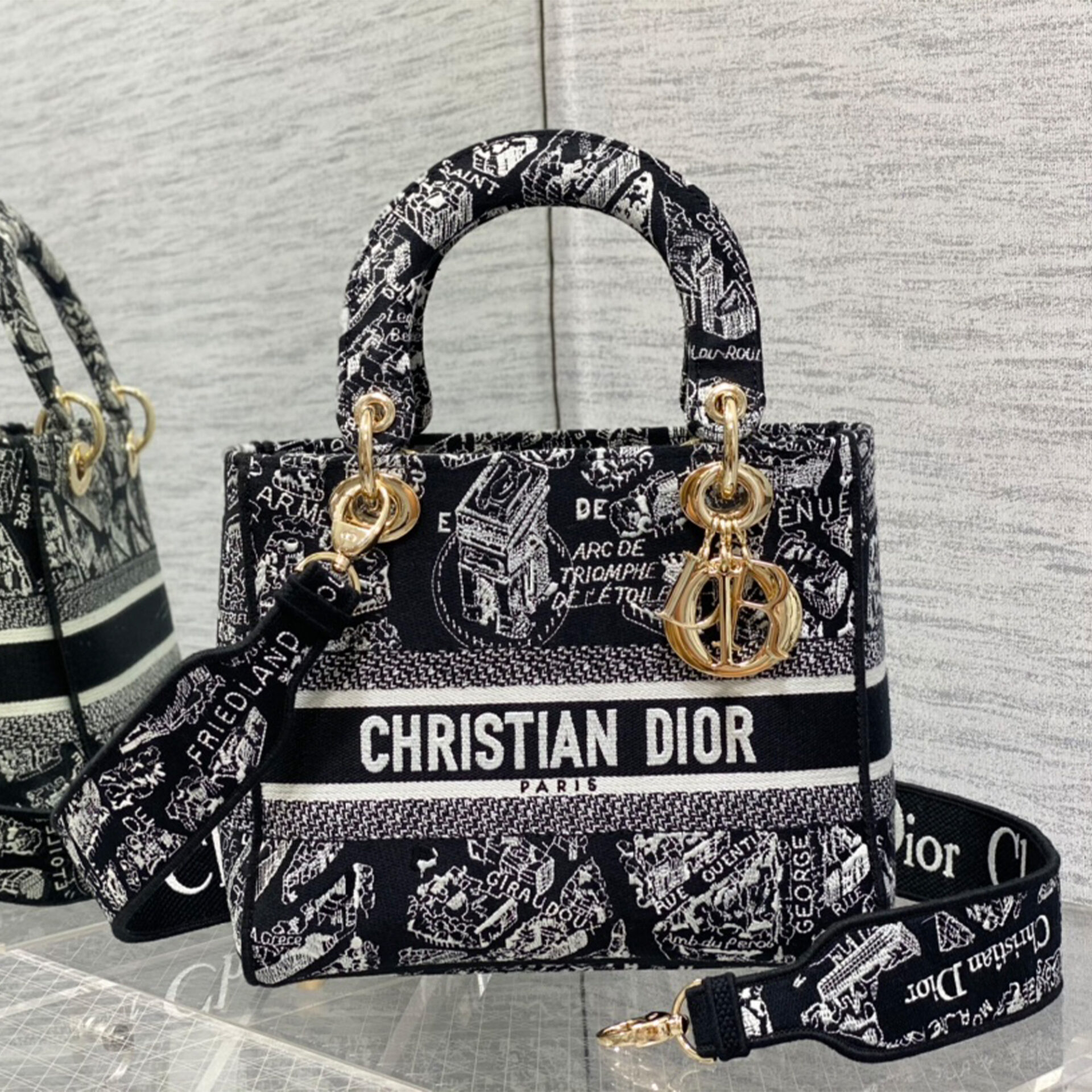 디올 블랙 화이트 Plan de Paris 레이디 D-LITE 미디엄 백 24*20*11CM