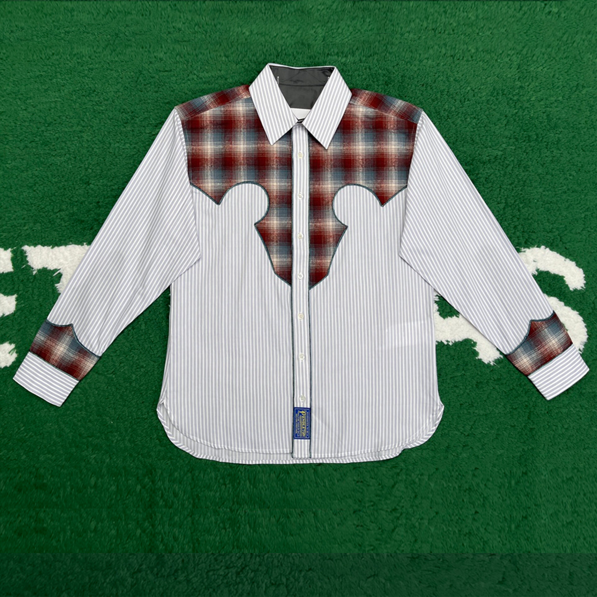 마르지엘라 그레이 & 브라운 코튼 체크 스트라이프 셔츠