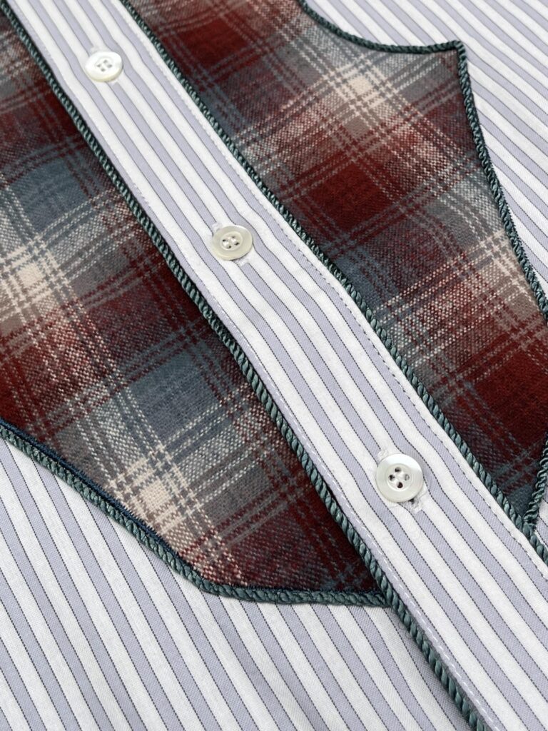 마르지엘라 그레이 & 브라운 코튼 체크 스트라이프 셔츠