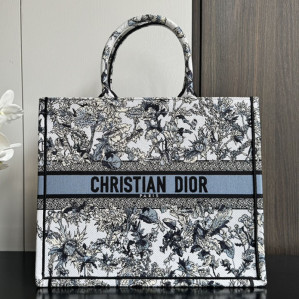 디올 북 토트백 라지 샤돈 화이트 데님 블루