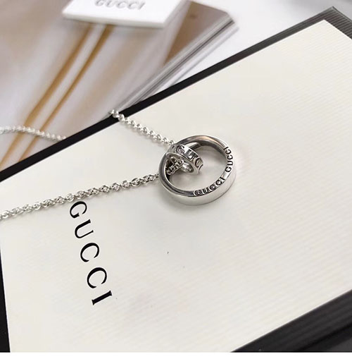 구찌 더블링 팬던트 목걸이 실버 50+5㎝