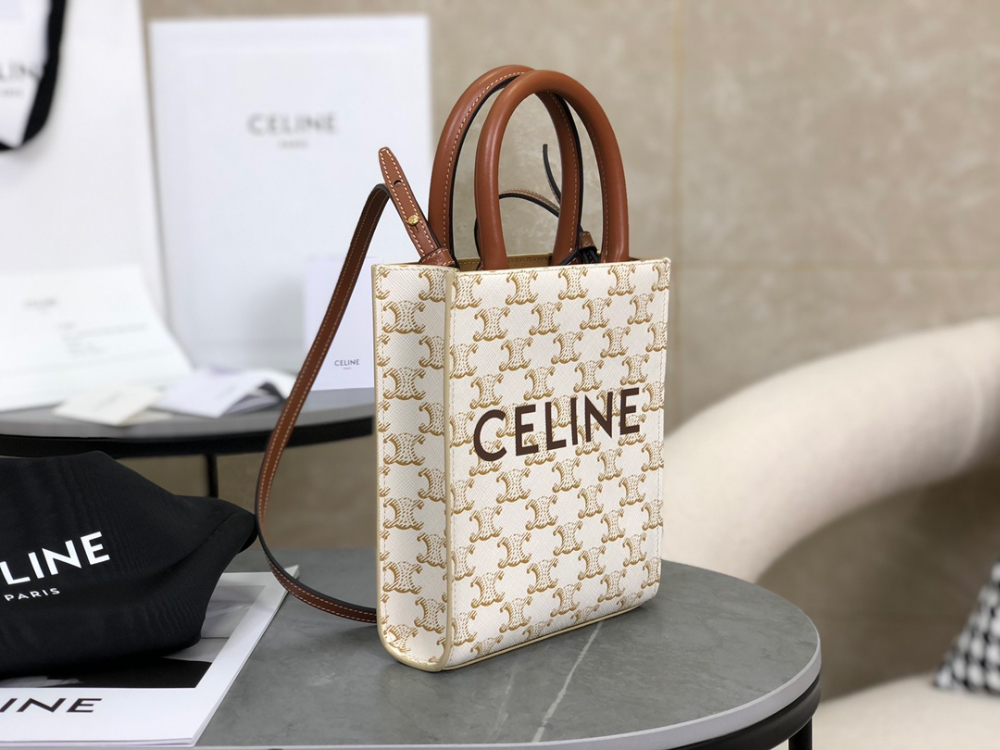 셀린느 Mini Vertical Cabas In Triomphe Canvas and Calfskin