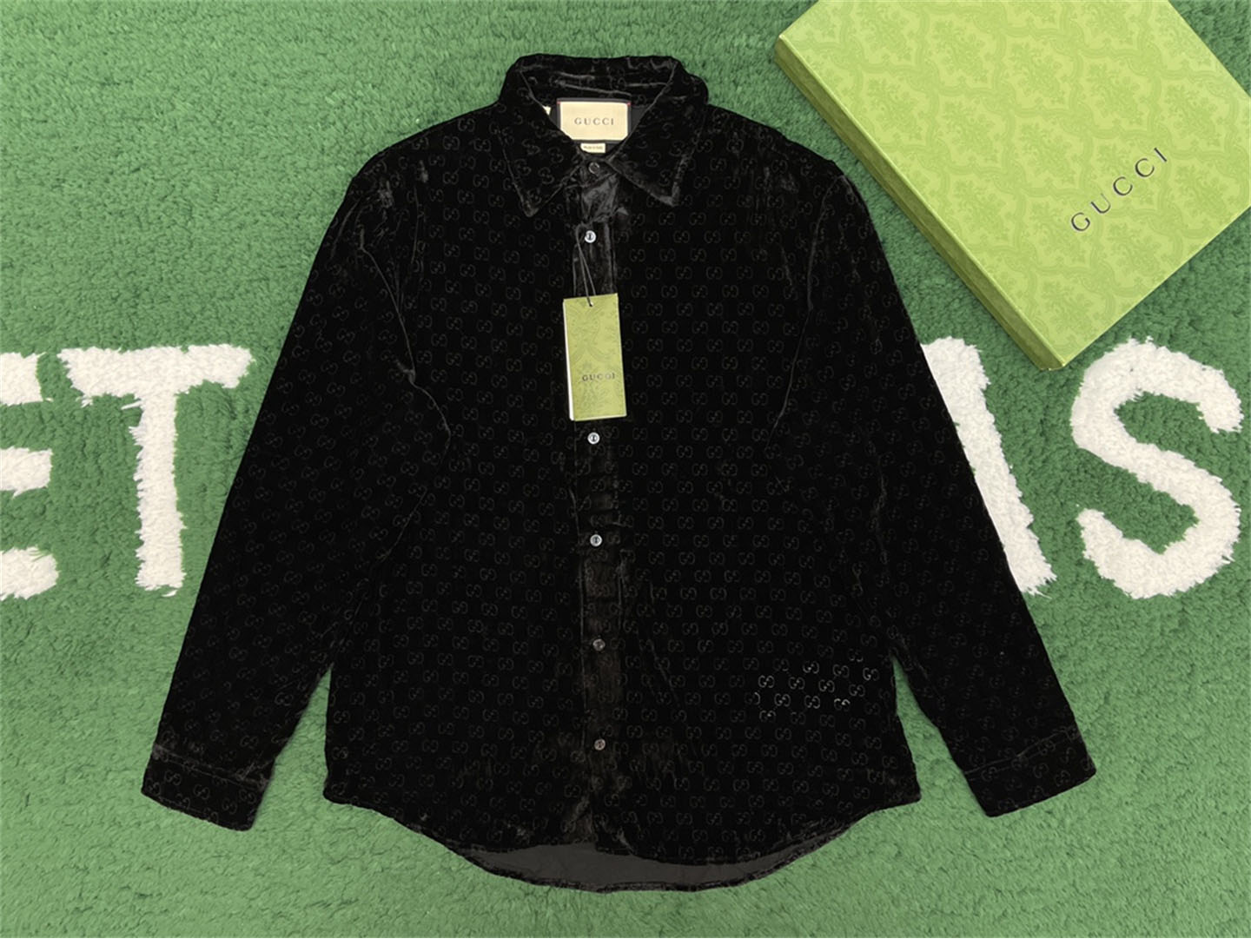 구찌 블랙 벨벳 오버사이즈 gg 셔츠