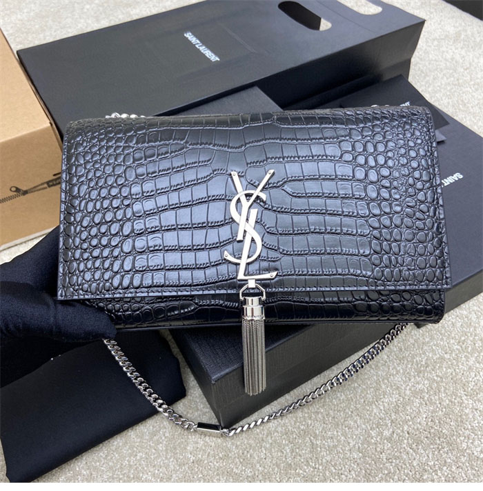 생로랑 케이트 미디엄 숄더백 크로커다일 엠보싱