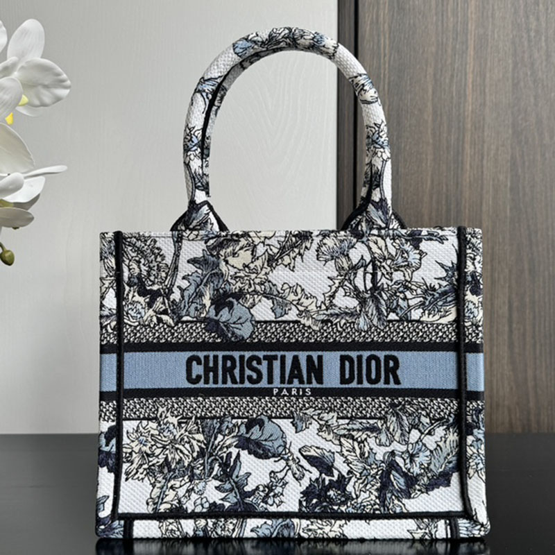 디올 북 토트백 스몰 샤돈 화이트 데님 블루