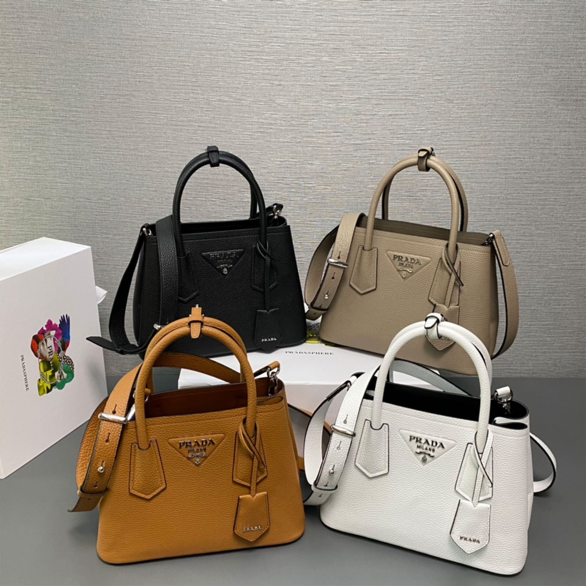 프라다 더블 미니 사피아노 세더 토드백 25*18*12.5CM “4COLOR”