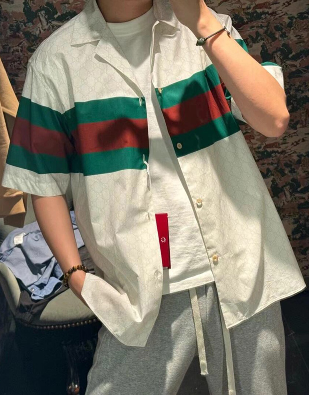 구찌 웹 디테일 GG 코튼 셔츠