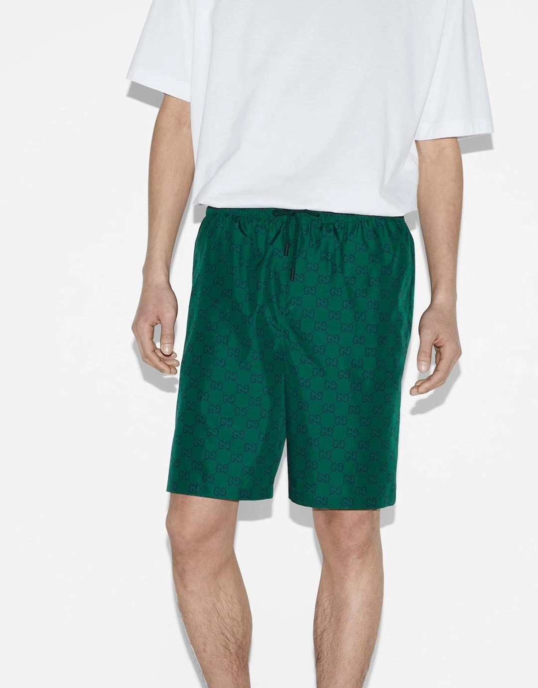 구찌 그린 GG 로고 프린트 나일론 스윔 쇼츠