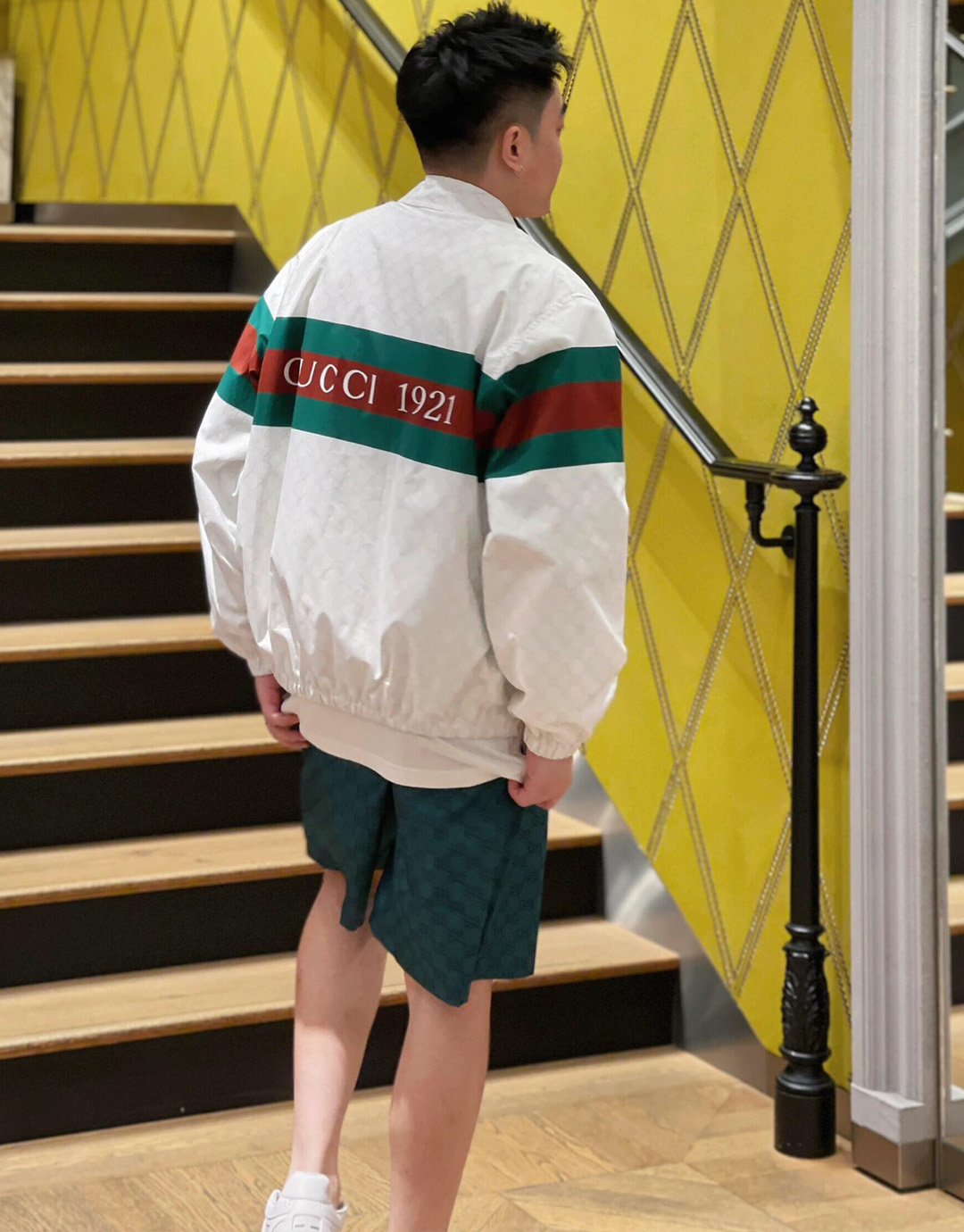 구찌 그린 GG 로고 프린트 나일론 스윔 쇼츠