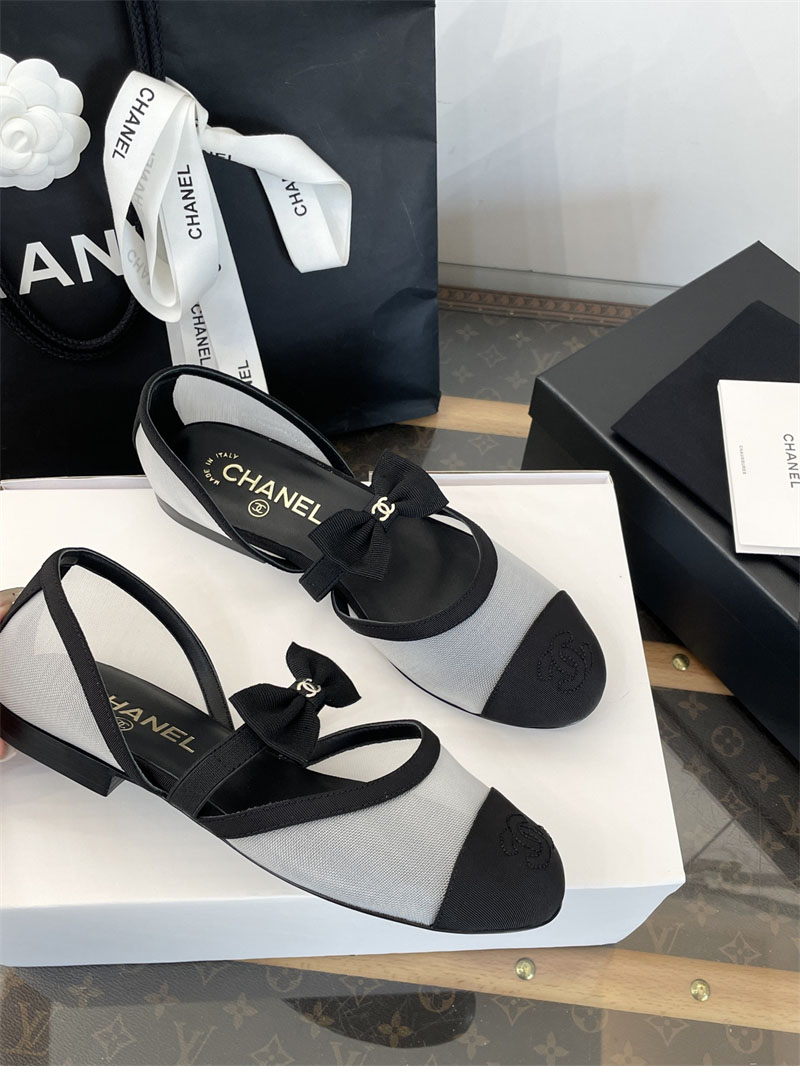 샤넬 25B 리본 메쉬 메리제인 슈즈 메쉬 그로그랭 화이트/블랙