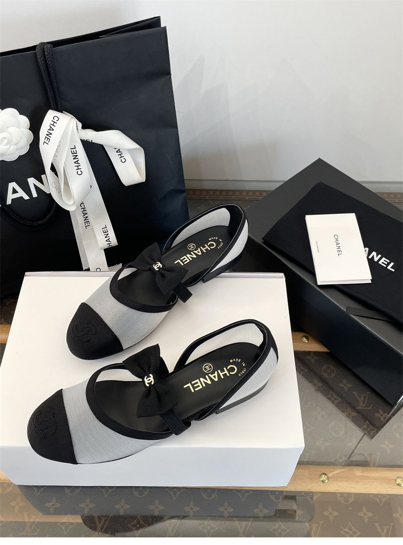 샤넬 25B 리본 메쉬 메리제인 슈즈 메쉬 그로그랭 화이트/블랙