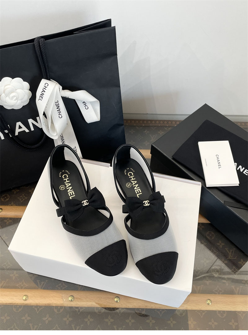 샤넬 25B 리본 메쉬 메리제인 슈즈 메쉬 그로그랭 화이트/블랙