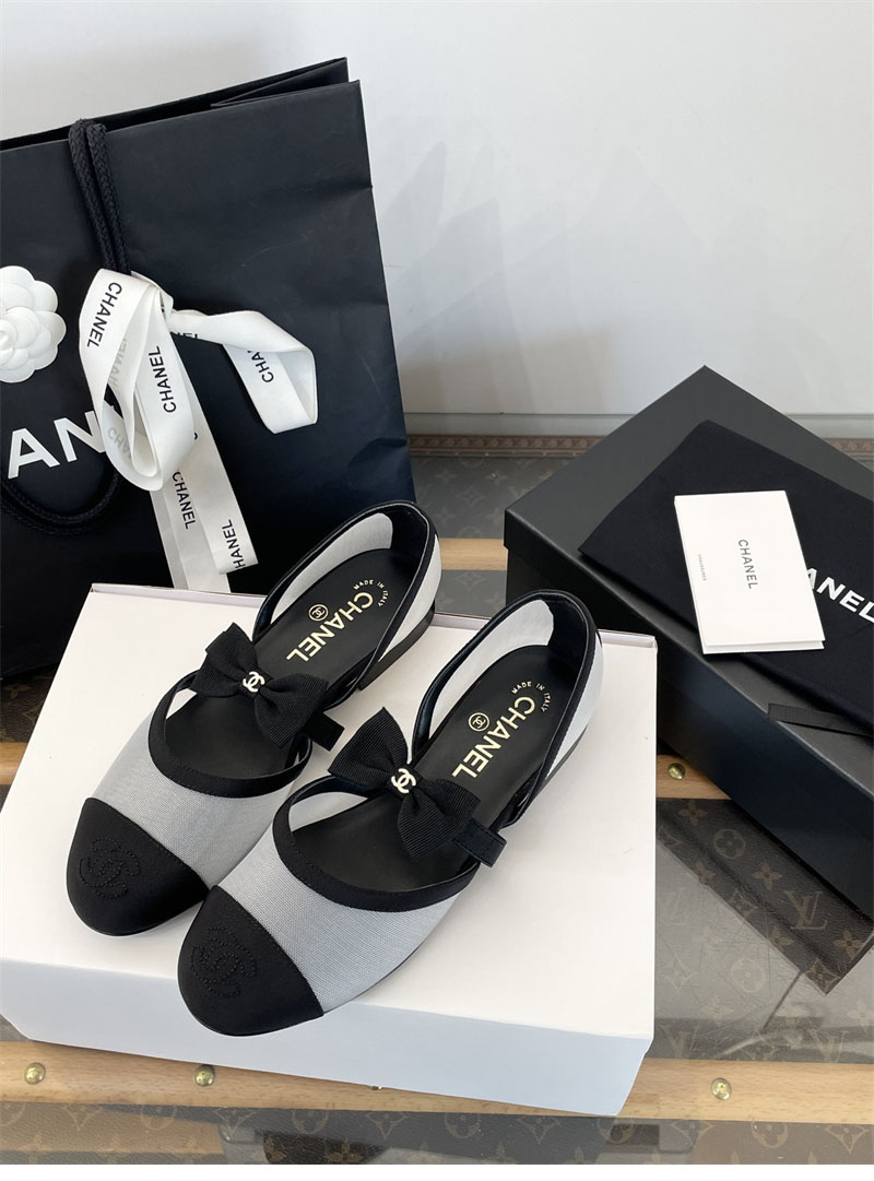 샤넬 25B 리본 메쉬 메리제인 슈즈 메쉬 그로그랭 화이트/블랙