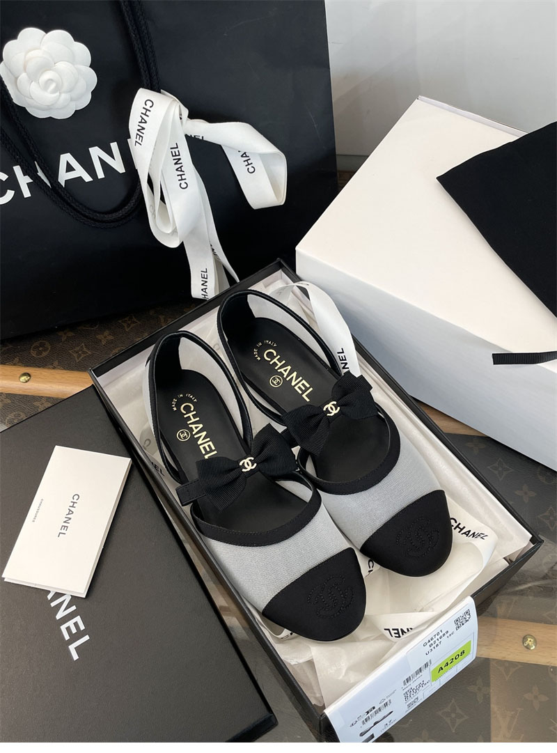 샤넬 25B 리본 메쉬 메리제인 슈즈 메쉬 그로그랭 화이트/블랙