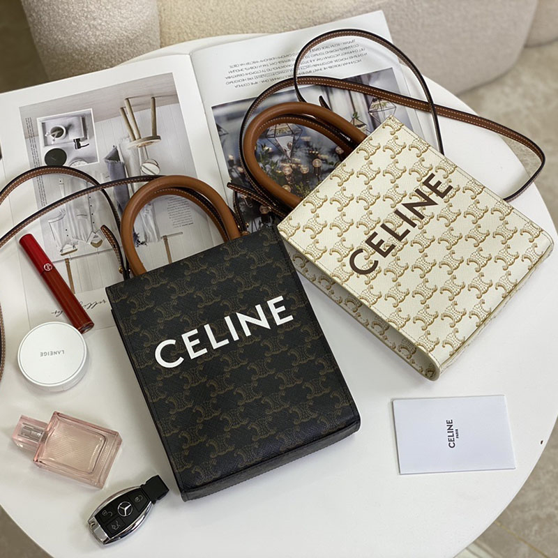 셀린느 미니 버티컬 카바스 토트백 트리옹프 캔버스