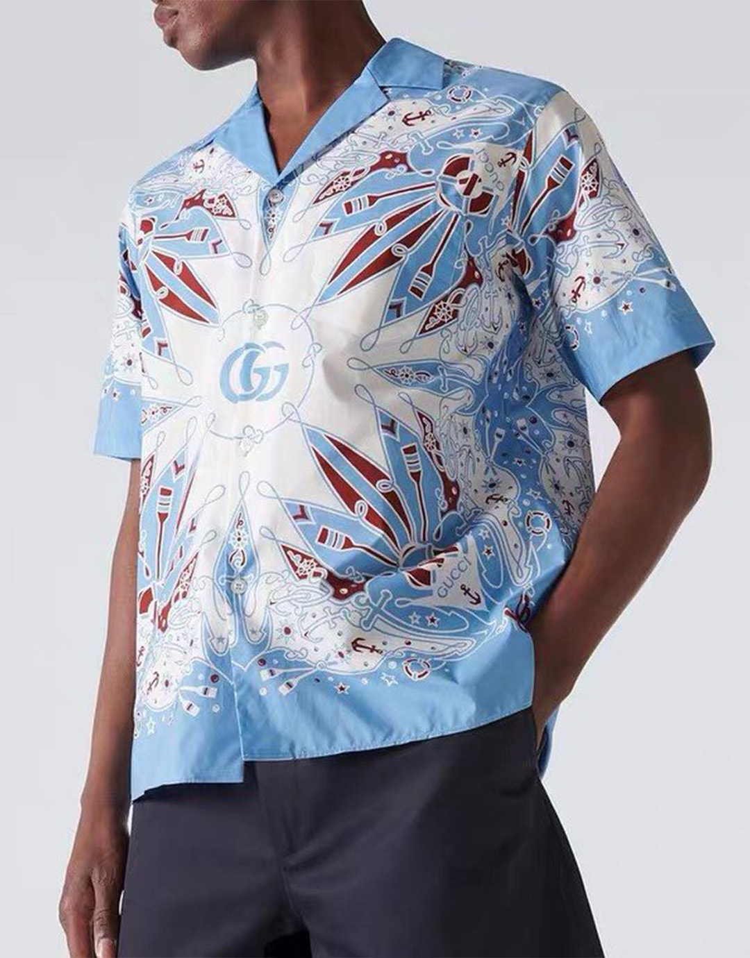 구찌 반다나 프린트 코튼 반팔 셔츠 “2COLOR”