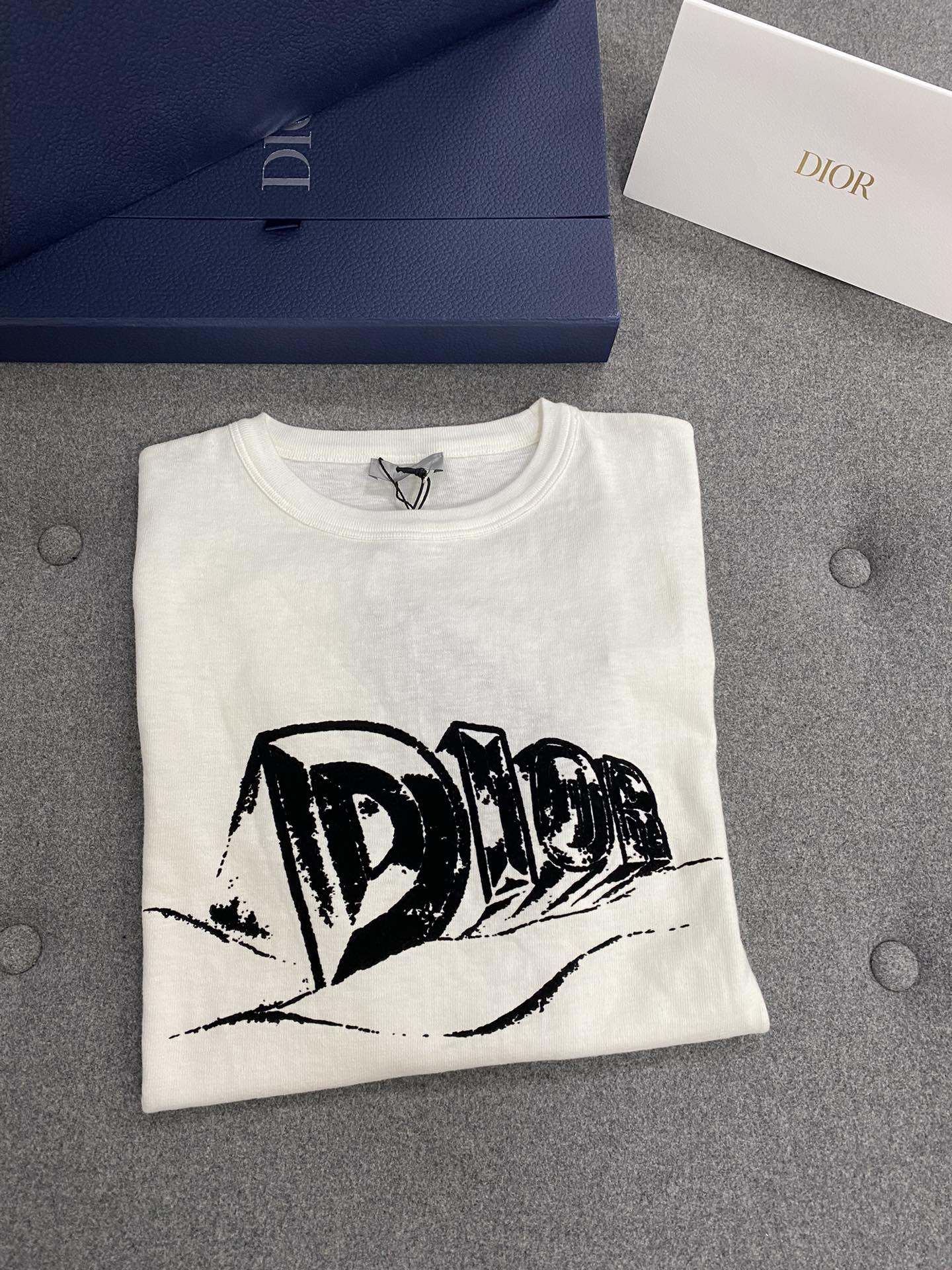 디올 23FW 화이트 플록 아스트로 반팔 티셔츠 화이트