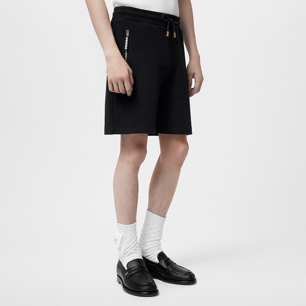 루이비통 24SS 포켓 지퍼 진주 장식 톤온톤 자수 코튼 저지 쇼츠