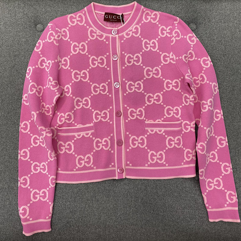 구찌 핑크 GG 코튼 자카드 가디건