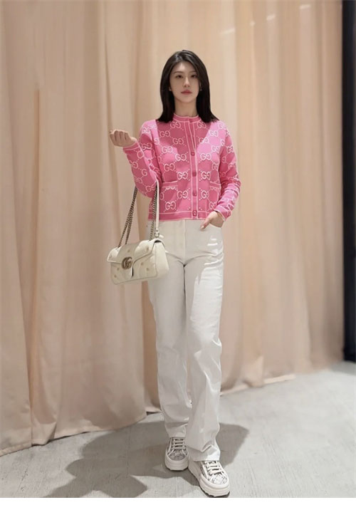 구찌 핑크 GG 코튼 자카드 가디건