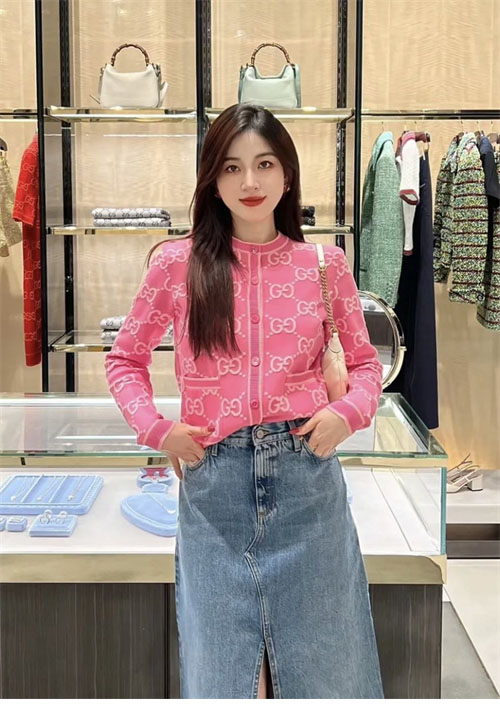 구찌 핑크 GG 코튼 자카드 가디건