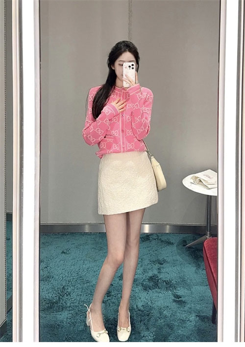 구찌 핑크 GG 코튼 자카드 가디건