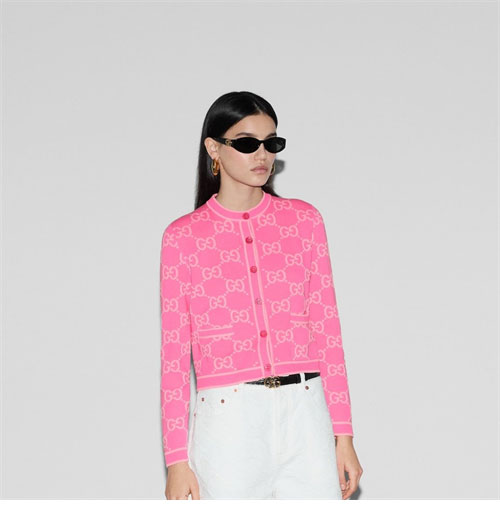 구찌 핑크 GG 코튼 자카드 가디건
