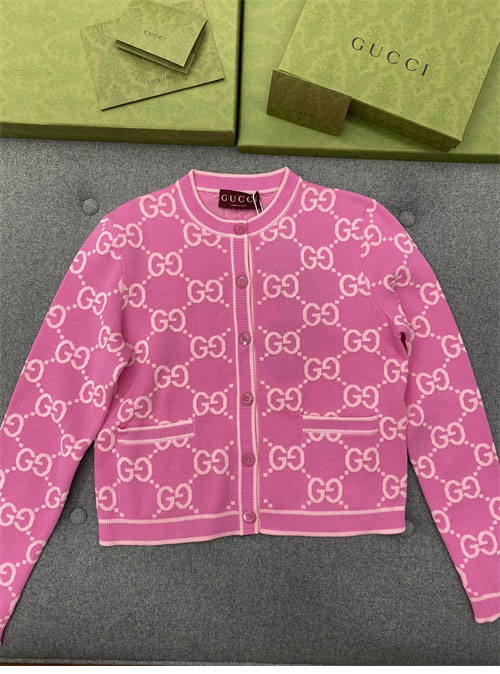 구찌 핑크 GG 코튼 자카드 가디건