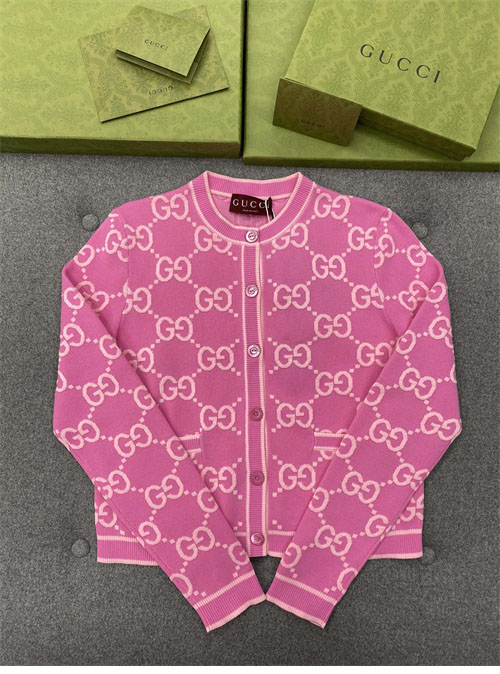 구찌 핑크 GG 코튼 자카드 가디건