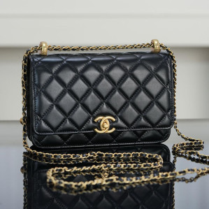 샤넬 25s WOC 체인 지갑 블랙 골드 메탈
