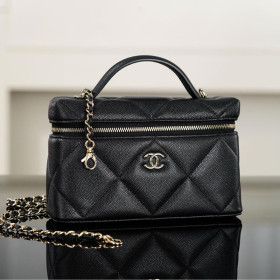 샤넬 탑핸들 포쉐트 베니티 백 캐비어 블랙 샴페인 골드