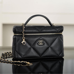 샤넬 탑핸들 포쉐트 베니티 백 캐비어 블랙 샴페인 골드